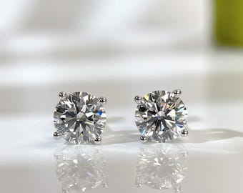 IGI Certified 3 CTW D/VVS2 Lab-Grown Diamond Four-Prong Stud Earrings, 18K White Gold