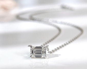 IGI Certified 1.5 CT Emerald Cut Lab-Grown Diamond Necklace, 18K White Gold