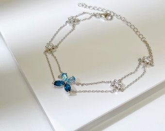 Natural butterfly Topaz bracelet London Blue and Swiss Blue With S925 Sterling Silver Plated 18K Gold