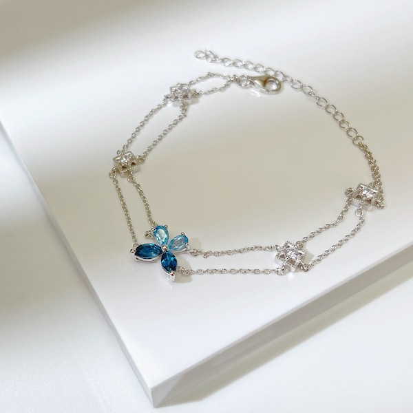 Natural butterfly Topaz bracelet London Blue and Swiss Blue With S925 Sterling Silver Plated 18K Gold