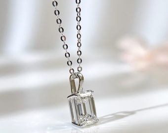 IGI Certified 1.5 or 2 CT Emerald Cut Lab-Grown Diamond Pendant Only, 14K White Gold