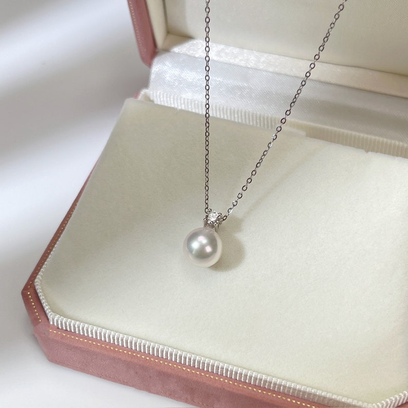 AKOYA Seawater Pearl Diamond Pendant AAA Quality 18K Solid - Etsy Norway
