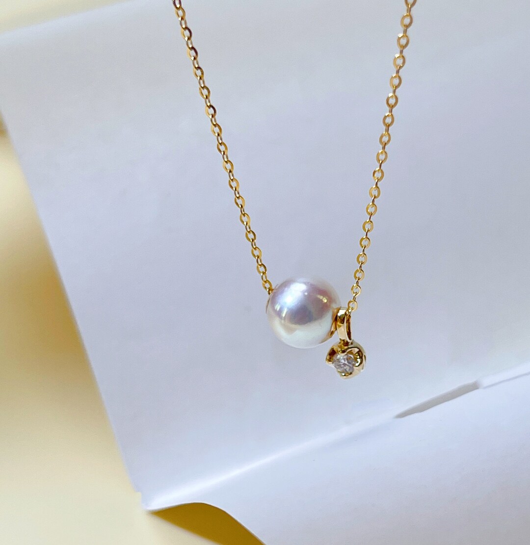 AKOYA Pearl Necklace 18K Gold With Diamond Withe Japanese Akoya ,AAA ...