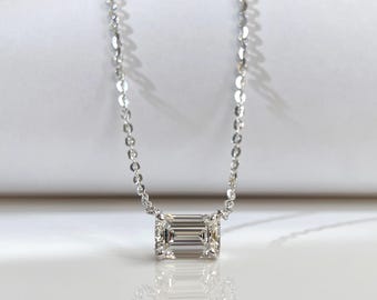 IGI Certified 1.5 CT Emerald Cut Lab-Grown Diamond Necklace, Sterling Silver