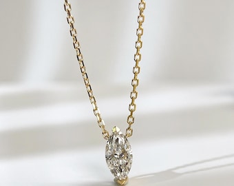 IGI Certified 1 CT Marquise Lab-Grown Diamond Necklace, 18K Yellow Gold