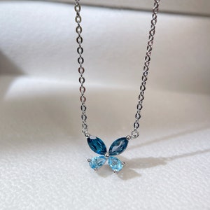 Natural Topaz Butterfly necklace London and Swiss Blue Topaz Butterfly Necklace With Sterling Silver/ December birthstone/Free Gift package