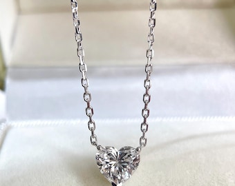 IGI Certified 1.51 CT Heart Lab-Grown Diamond Necklace, 18K White Gold