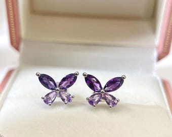 Amethyst Butterfly Earrings: S925 Sterling Silver, February Birthstone