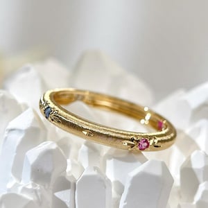 Vintage Style Ruby Sapphire Diamond Band Ring In 18K Solid Gold Four Season Art Of Lace Gold Multi Birthstone Engagement  With Certificate