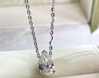 IGI Certified 1.5 CT Pear Lab-Grown Diamond Necklace, Sterling Silver
