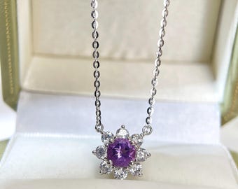 Amethyst Sunflower Necklace: Sterling Silver February Birthstone