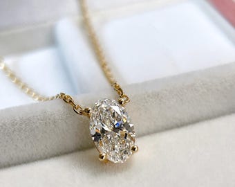 IGI Certified 1.5 CT Oval Lab-Grown Diamond Necklace, 18K Yellow Gold