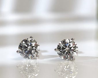 IGI Certified 3 CTW D/VVS2 Lab-Grown Diamond Three-Prong Martini Stud Earrings, 18K White Gold