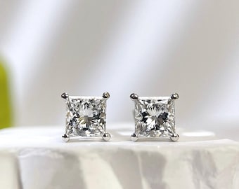 IGI Certified 2 CTW D/VS1–E/VVS2 Princess-Cut Lab-Grown Diamond Stud Earrings, 18K White Gold