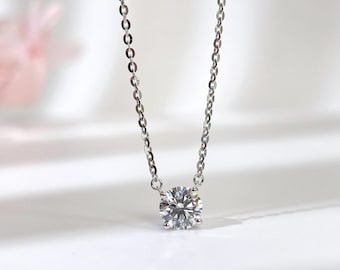 IGI Certified 1 Carat Lab Grown Diamond Necklace: D Color VVS2, Silver/18K Gold