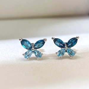 Topaz Earrings Topaz Butterfly Stud Earring London and Swiss Blue  Topaz With Sterling Silver /December birthstone /free gift package