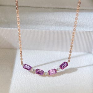 Smile Violet Pink Sapphire Diamond Necklace 18K solid rose gold SRI LANKA With Certificated September Birthstone Sapphire Necklace