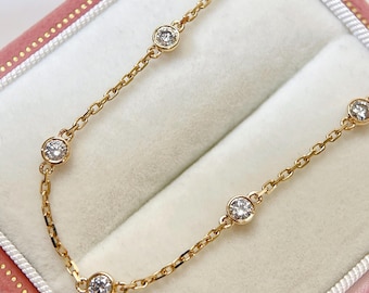 Five Diamond Bracelet Bezel Setting 0.39 Carat Diamond bracelet In 18K solid gold With Certificate