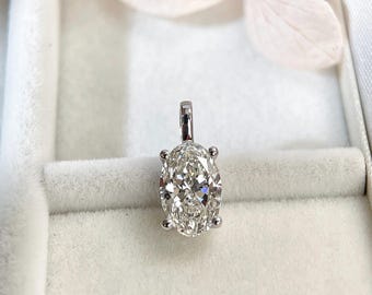 IGI Certified 1.5 CT Oval Lab-Grown Diamond Pendant Only, 14K White Gold