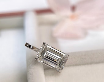 IGI Certified 1.5 or 2 CT Emerald Cut Lab-Grown Diamond Pendant Necklace, 18K White Gold