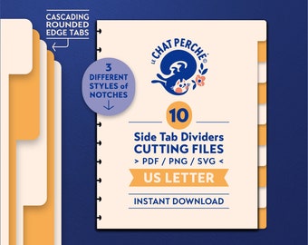 10 Side Tab Dividers, US Letter, Die Cutting Files (pdf, png, svg)