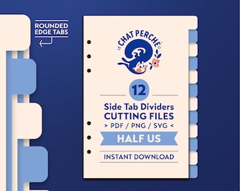 Half Letter Planner Dividers, 12 Side Tab, Rounded Edge (PDF, PNG, SVG)