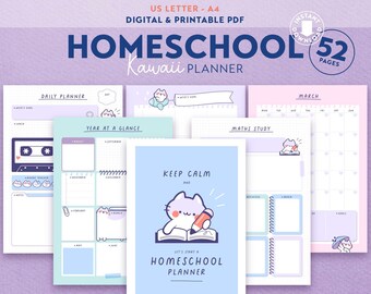 Kawaii Homeschool Planner Printable, Student Academic Calendar (PDF)