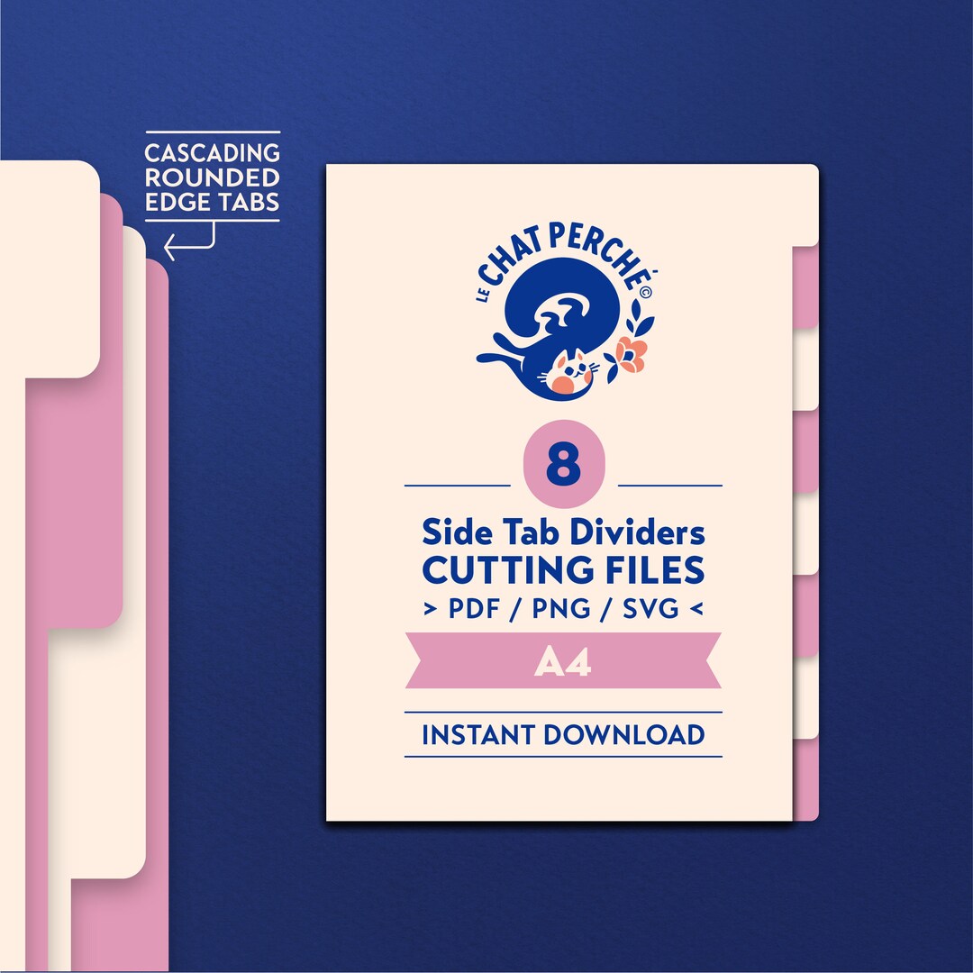 08 Side Tab Dividers for A4 Size Planner, Die Cutting Files Set - Pdf ...