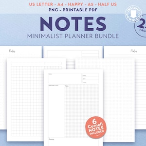 Student Notes Taking Template Printable Bundle, Dot, Grid and Lined Paper, Different Sizes 5mm, 10mm, Cornell Notes Planner Insert, PNG-PDF