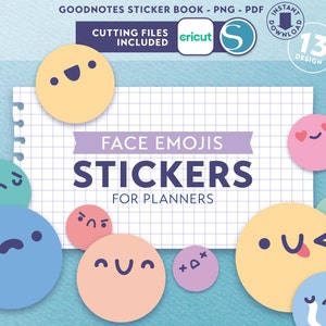 Rainbow Face Emoticons stickers bundle printable | Print & Cut Mood Tracker stickers | Kawaii Goodnotes digital planner stickers | download