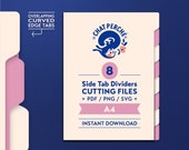 A4 Planner Dividers, 8 Side Tab, Curved Edge (PDF, PNG, SVG)