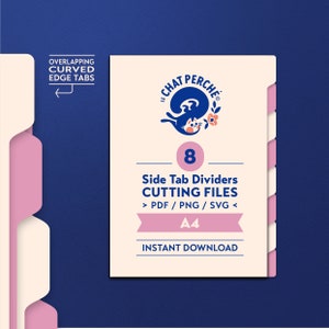 08 Side Tab Dividers for A4 size planner, Die cutting files set - pdf, png, svg, Overlapping curved edge tab Style, DIY journal tabs cut