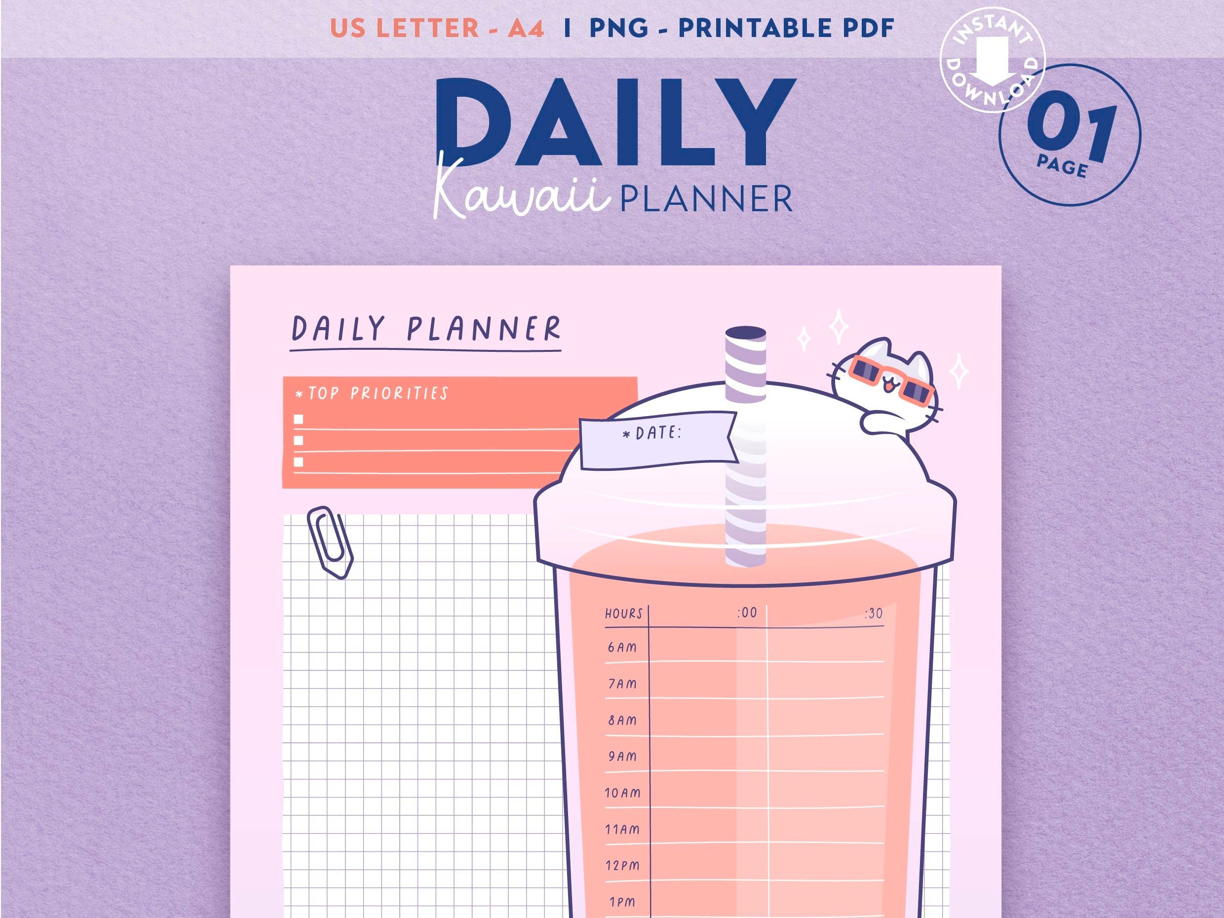 Kawaii Routine Kawaii Cat Daily Planner, Gradient Printable Schedule (PDF/PNG) - Etsy