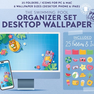 Tropical Summer UI Computer Desktop Organizer Theme | Wallpaper Background | Kawaii Theme | Custom Desktop Icon set for Windows and Mac