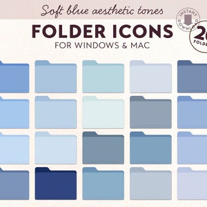 20 SOFT BLUE Desktop Folder Icons Mac & Windows, Customizable Icons, Laptop Folder Organizer, Muted Aesthetic Desktop Folder Organizer