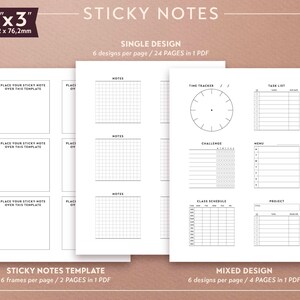 Sticky Notes STUDENT Printable, 3 X 3, Minimalist Planner Cards ...