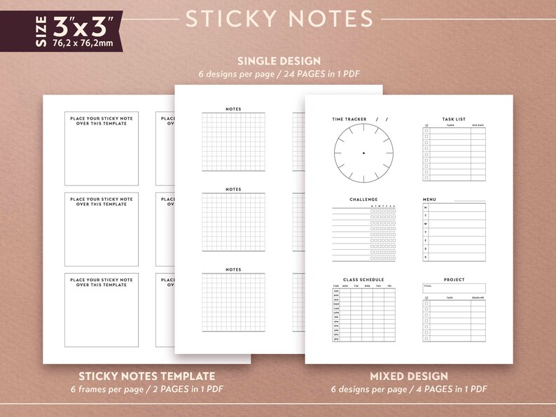 Stick Note Menu Student Sticky Notes Printable, 3x3 Minimalist Planner (PDF) - Etsy