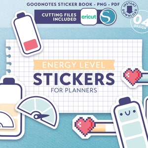 Energy Level stickers bundle printable | Print and Cut Energy gauge stickers | Kawaii Goodnotes digital stickers | download PNG