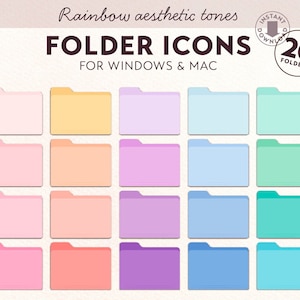 20 icone per cartelle del desktop RAINBOW per Mac e Windows, icone personalizzabili, organizzatore di cartelle per laptop, organizzatore di cartelle del desktop con estetica attenuata