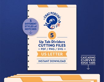 US Letter Tab Dividers, Cascading Curved Edge, 3 Notch Types (pdf, png, svg)