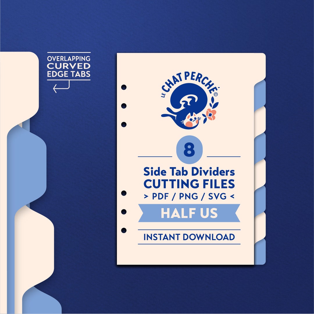 08 Side Tab Dividers for HALF LETTER Size Planner, Die Cutting Files ...