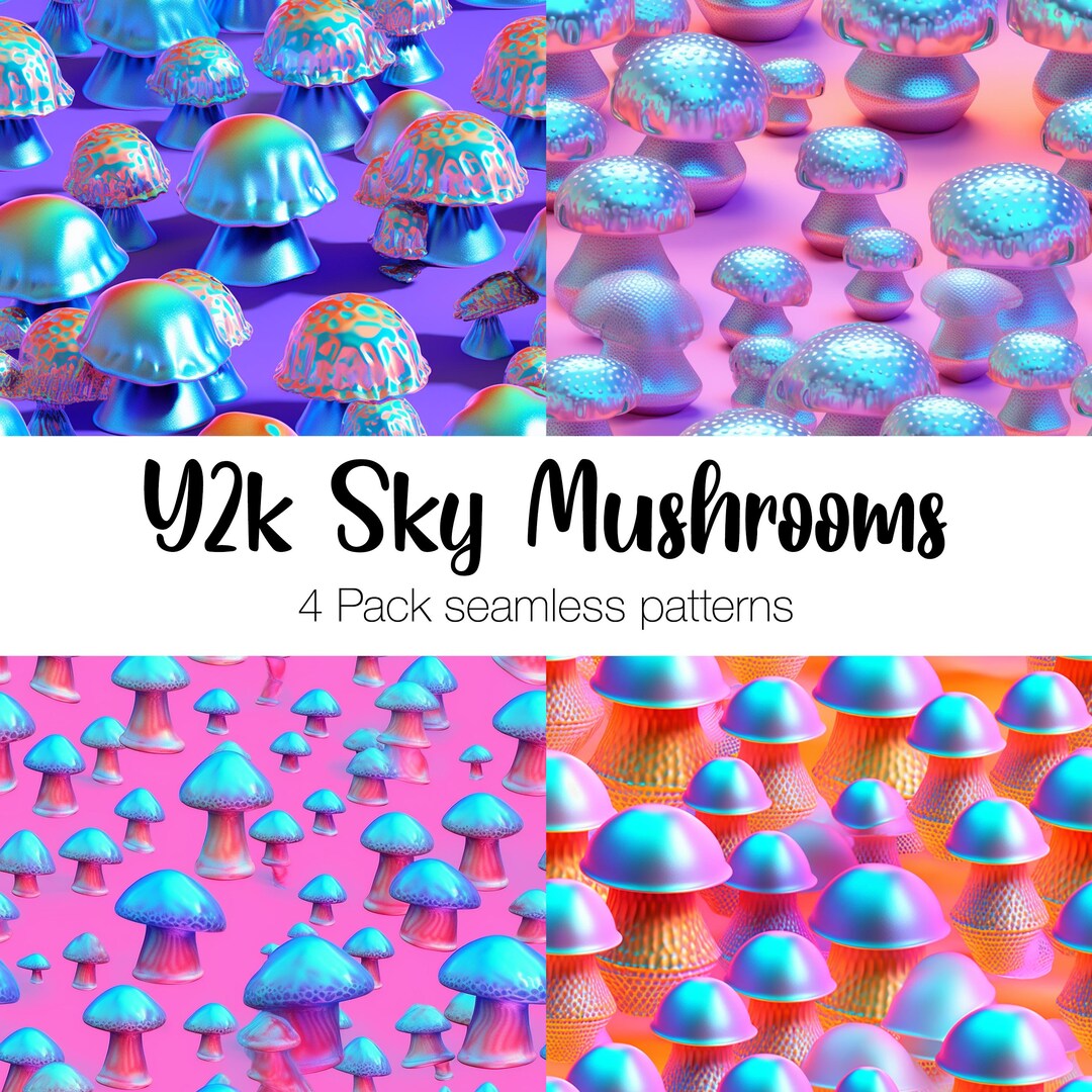 Y2k Mushroom Metallic 3d Pattern Neon Millennium Y2k Mushrooms Etsy