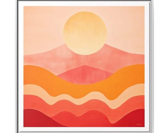 Sunset Mountain Canvas Art Print: Boho Landscape Wall Decor