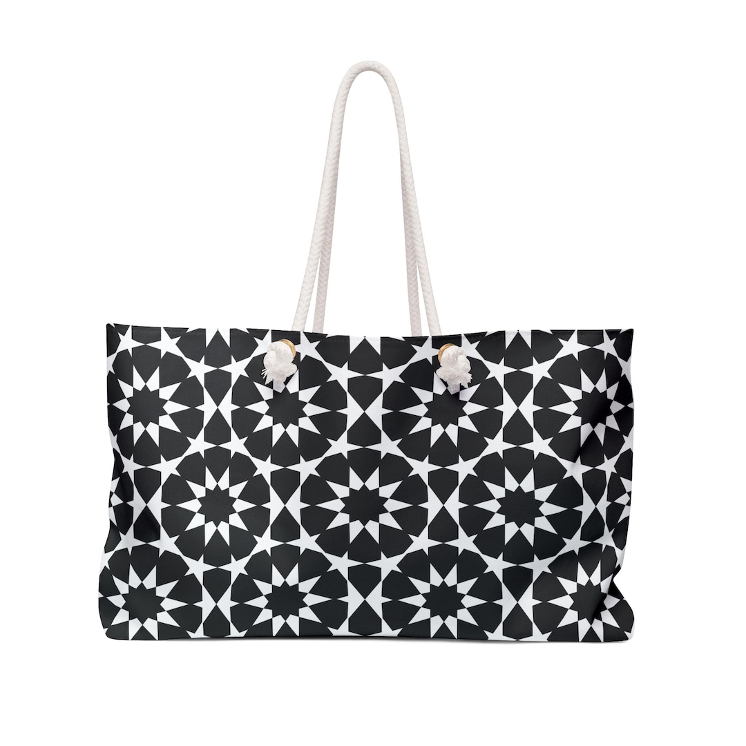 Star Pattern Bag Black White Geometric Star Pattern Weekender Bag | Moroccan Tile Tote ...