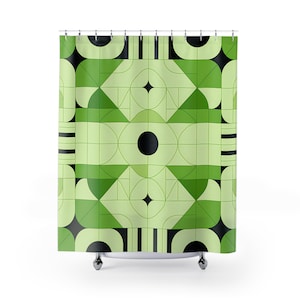 Geometric Green Shower Curtain: Modern Polyester Bathroom Decor