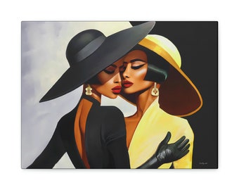 Cosette and Elle in Love Canvas Art: LGBTQ Black Women Portrait