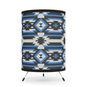 Geometric Tripod Lamp: High-Res Printed Shade, Modern Bohemian Decor