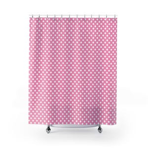 Chic Pink Polka Dot Shower Curtain, Fun Bathroom Decor, Stylish Shower Accessories, Spring Home Refresh, Gift for Her. Mid Century Pattern
