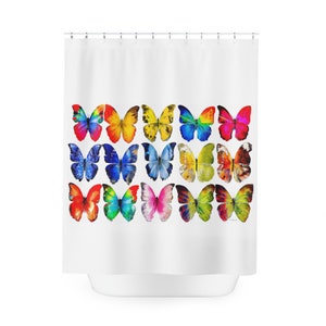colorful butterflies,  shower curtain, home accessories, bathroom décor, bathroom, home décor, housewarming gift, shower room decor, insec