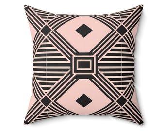 Roze en zwarte geometrische kussensloop: modern interieuraccentkussen